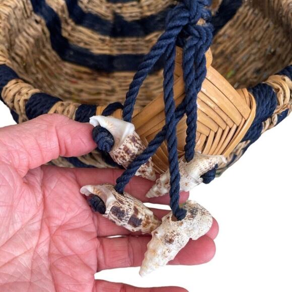 Coco Twigs/ Navy Rope Unique Basket With Shells 10” Diameter - Picture 7 of 7